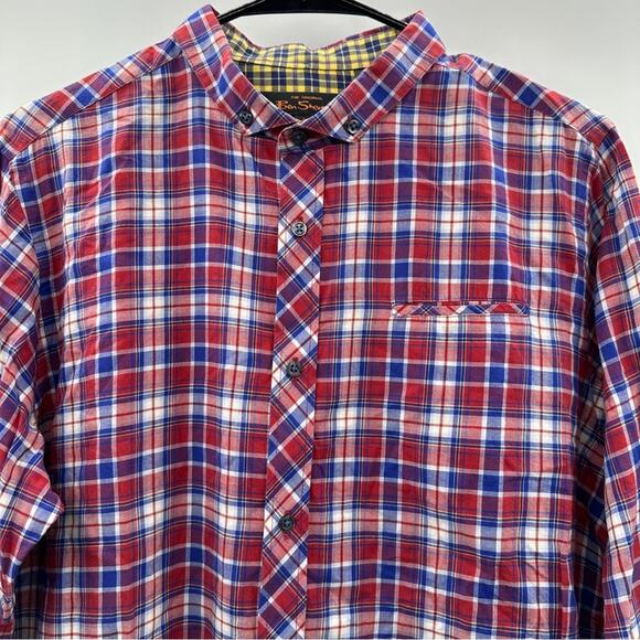 Ben Sherman Canclini Red Blue & White Plaid Button Down Shirt Size L - Picture 2 of 9